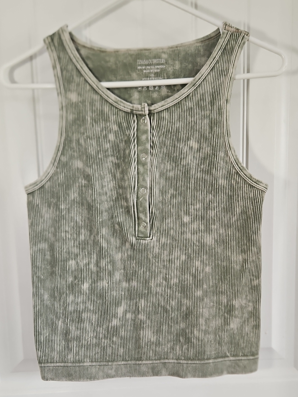 Zenana Outfitters Olive-Green Ribbed Henley Tank